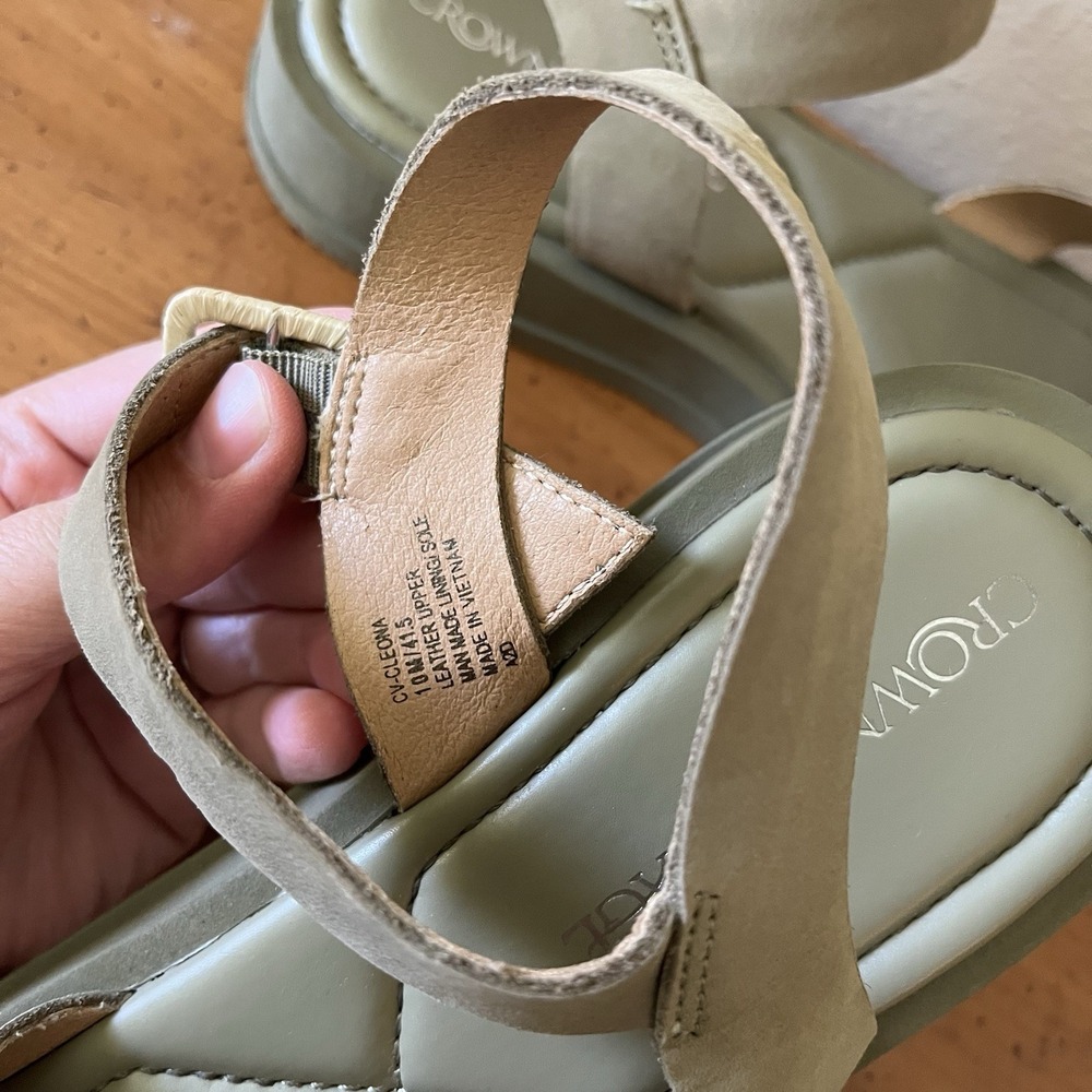 Woman's Sandals 10 Green Leather Cross Cross Boho Flatform Platform Cross Cross - Picture 7 of 8